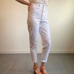 Topshop Moto Mom Jean in White Cutouts